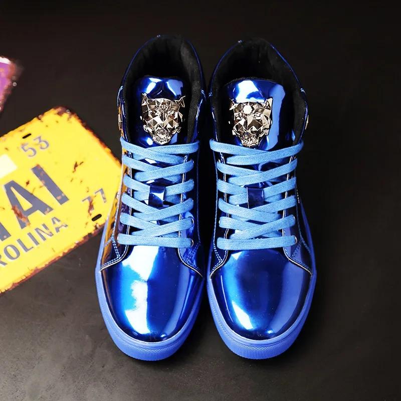 Mode 2025 Street Herren High-Top Schuhe Mode Herren Freizeitschuhe Verspiegelt Trendige Herren Board Schuhe Lässige Sneakers Zapatos Para Hombre 39 blau