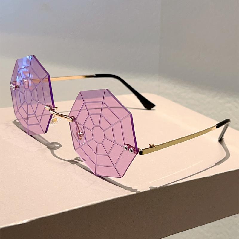 Herren randlose stylische lustige Dekor-Sonnenbrille Damen Ins Trendiges schickes Design Rave-Sonnenbrille KAMMPT Spinnennetzförmige Sonnenbrille golden