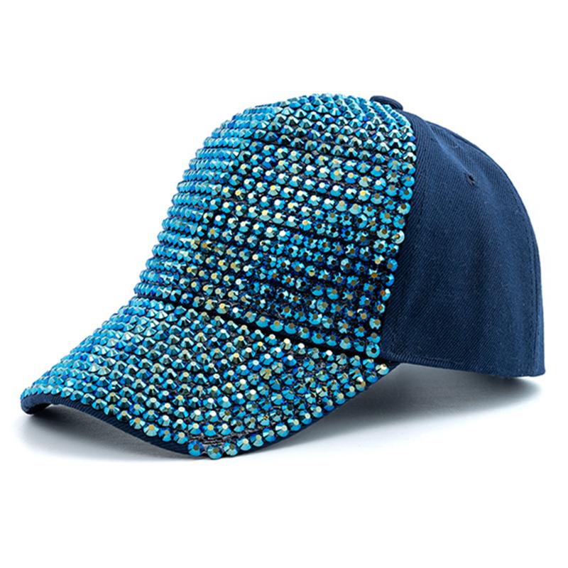 Neue Frauen Diamant Inlay Kappe Einfache Plain Baseball Kappe Weibliche Einstellbar Casual Outdoor Streetwear Fashion Hut 56cm-60cm navy blau