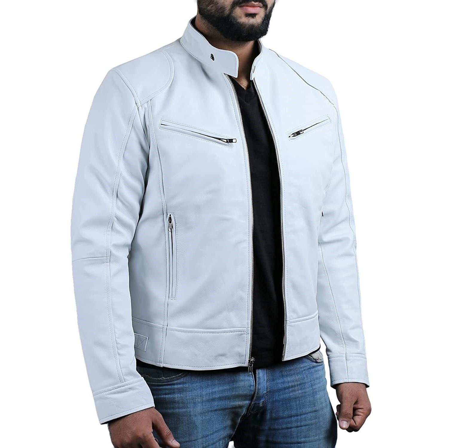 1 Stück Herren Lederjacke für Herren Jugend Stehkragen Punk Lederjacke für Herren Biker XXL weiß