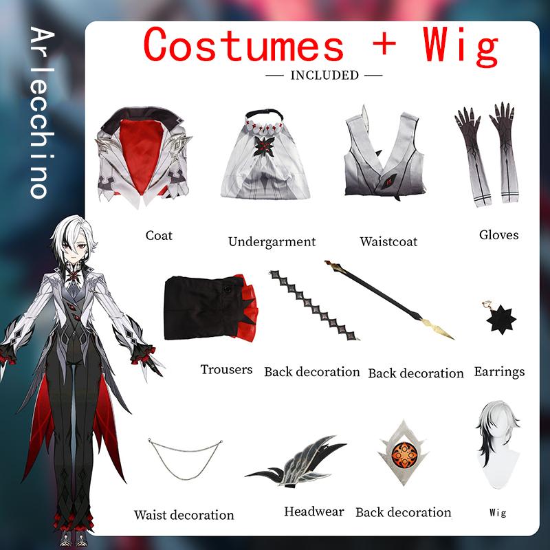 Ysir Arlecchino Cosplay Spiel Genshin Impact Diener Kostümset Halloween Cosplay Mädchen XS grau/braun