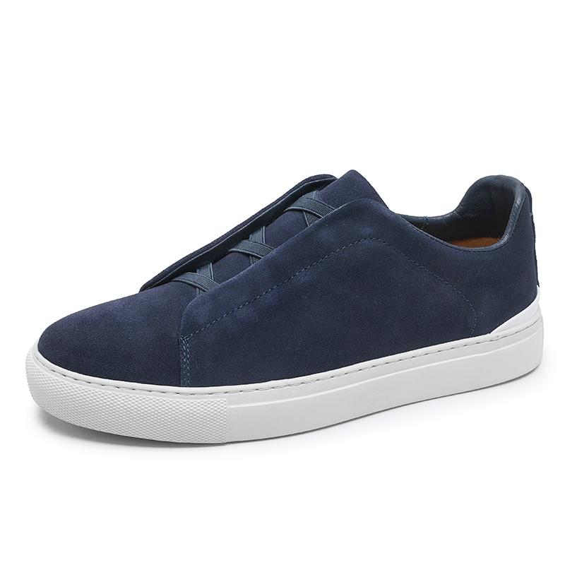 Mode Echte Leder Herrenschuhe Lässig Weiche Sohle Board Schuhe Flachsohle Trendig Modisch Atmungsaktiv Leicht Board Schuhe 38 blau