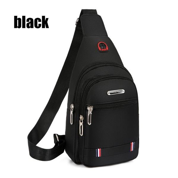 Herren Casual Multifunktionale Brusttasche Nylon Umhängetasche Doppelte Aufbewahrungstasche Hüfttasche schwarz