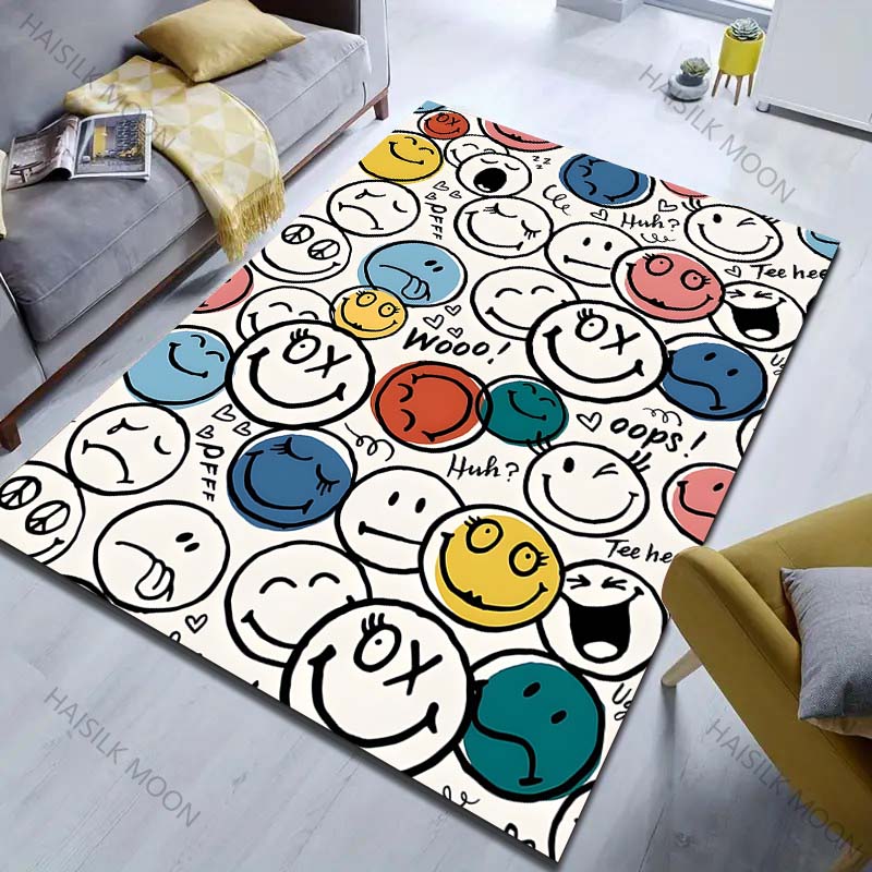 Auswahl mehrerer Größen Kreativer Teppich mit Smiley-Gesichtsmuster für Wohnzimmer Schlafzimmer Sofa Heimdeko Rutschfeste Bodenmatte Große Größe 80x140cm (31x55in)