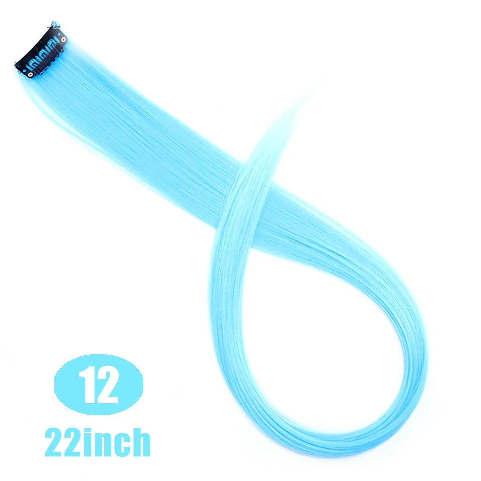 LUPU 55 cm Farbige Haarsträhnen Haarverlängerung Lange Gerade Weibliche Regenbogenhaarteile Ein Clip Hitzebeständiges Synthetikbündel 56CM white