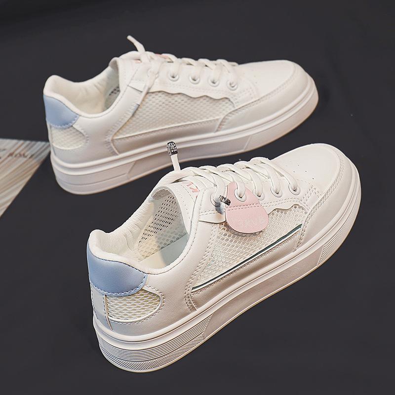 Damen Weiße Schuhe Neues Sommerkleid Mesh Schuhe Damen Atmungsaktiv All-Match Dicke Sohle Erhöht Bequeme Board Schuhe Tide 40