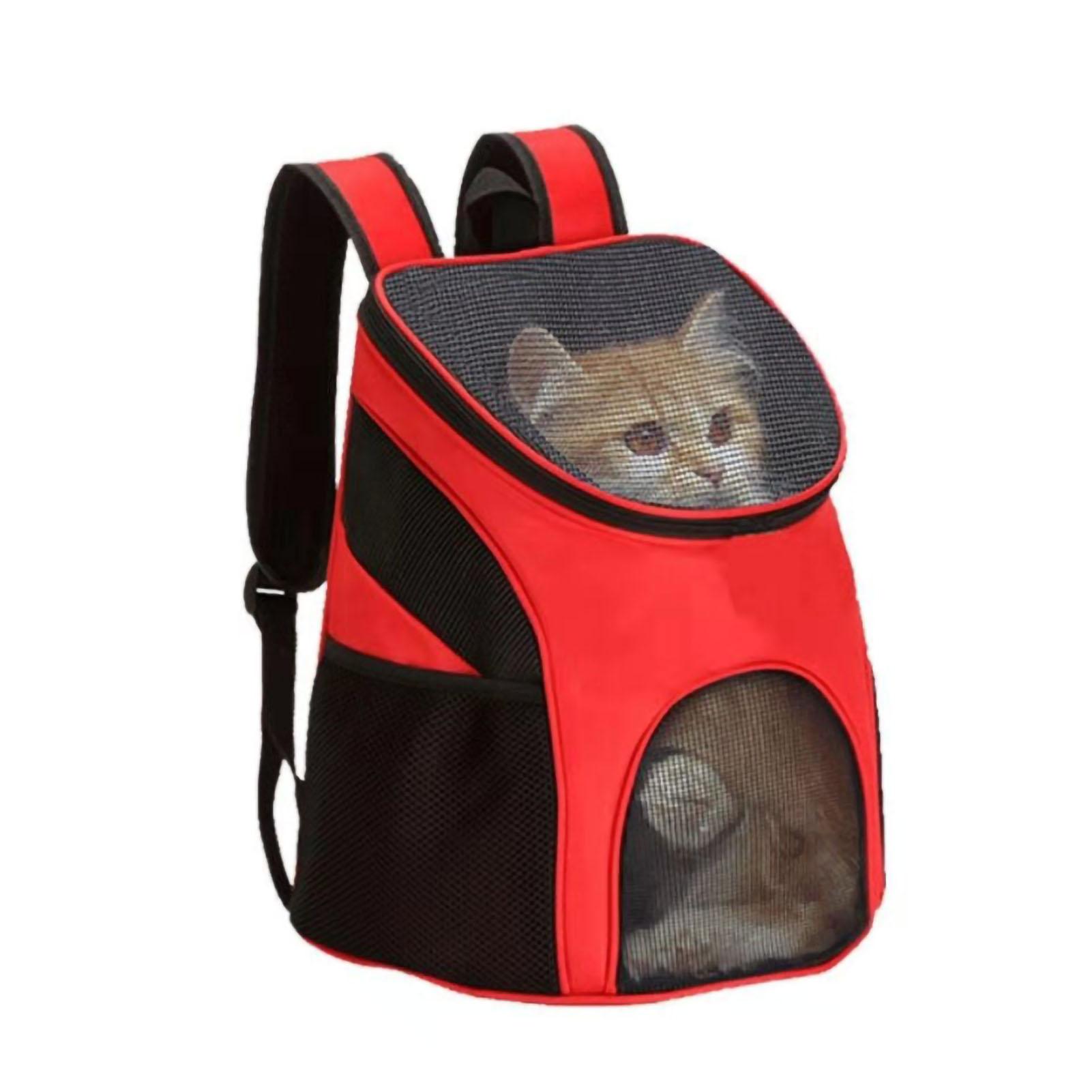 Haustier-Atmungsaktiver Rucksack, stoßfest, faltbar, Katzen-Reiseträger mit Tragegriff für Haustiere und Katzen L(34x30x40cm/13.4x11.8x15.7in) rot