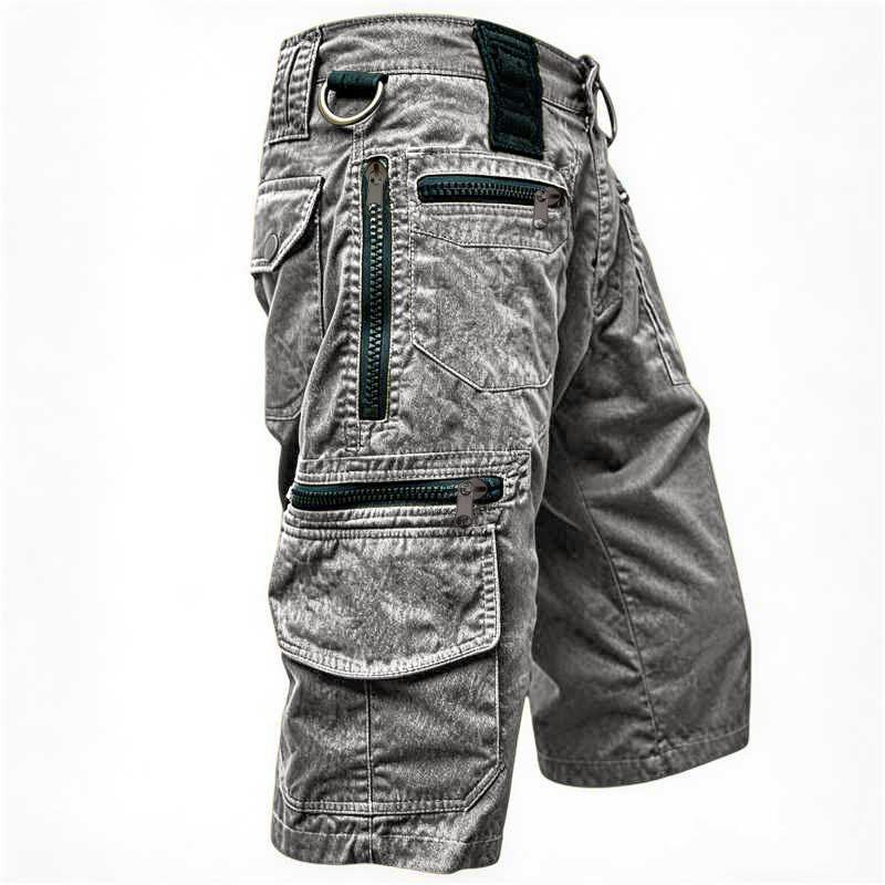 Herren Vintage Gewaschene Cargoshorts Mehrere Taschen Lässige Taktische Arbeitskleidung Outdoor-Shorts M hellgrau