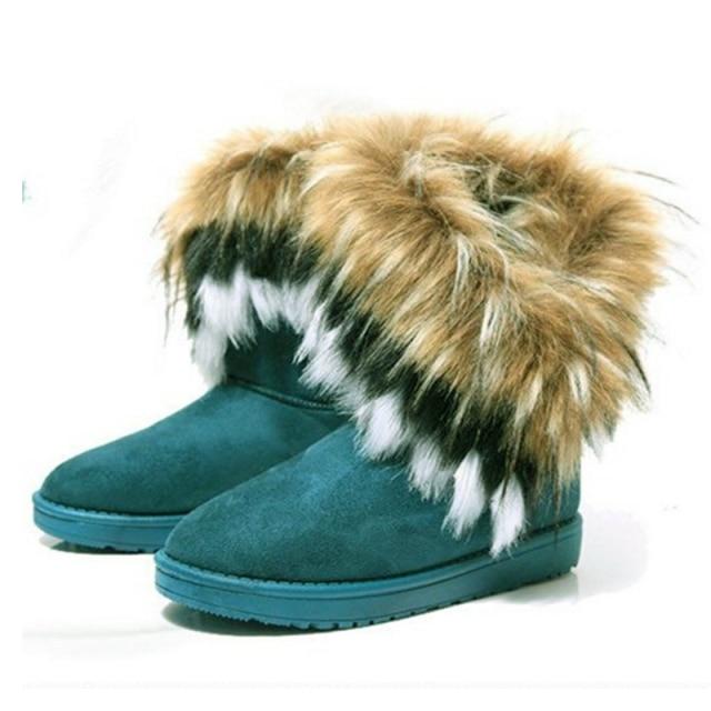 Damen Pelzstiefel Damen Winter Warme Stiefeletten für Damen Schneeschuhe Stil Runde Zehenpartie Slip-On Damen Flock Schneestiefel Damenschuhe 36 grün