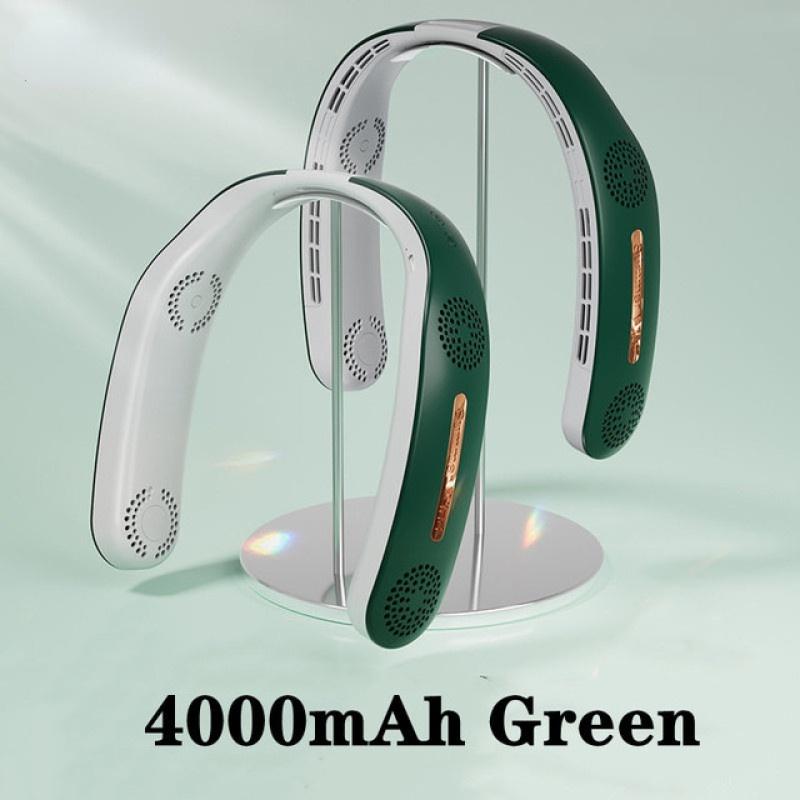 4000 mAh tragbarer, tragbarer, blattloser Ventilator, USB wiederaufladbar, blattloser Hängeventilator, Luftkühler, Kühlung, Stummschaltung, Nackenbügel-Ventilator, Klimaanlage grün