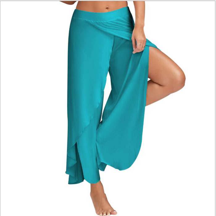 Damen Weitbein Hose Chiffon Rock Ausgestellt Yoga Hose Übergröße L blau