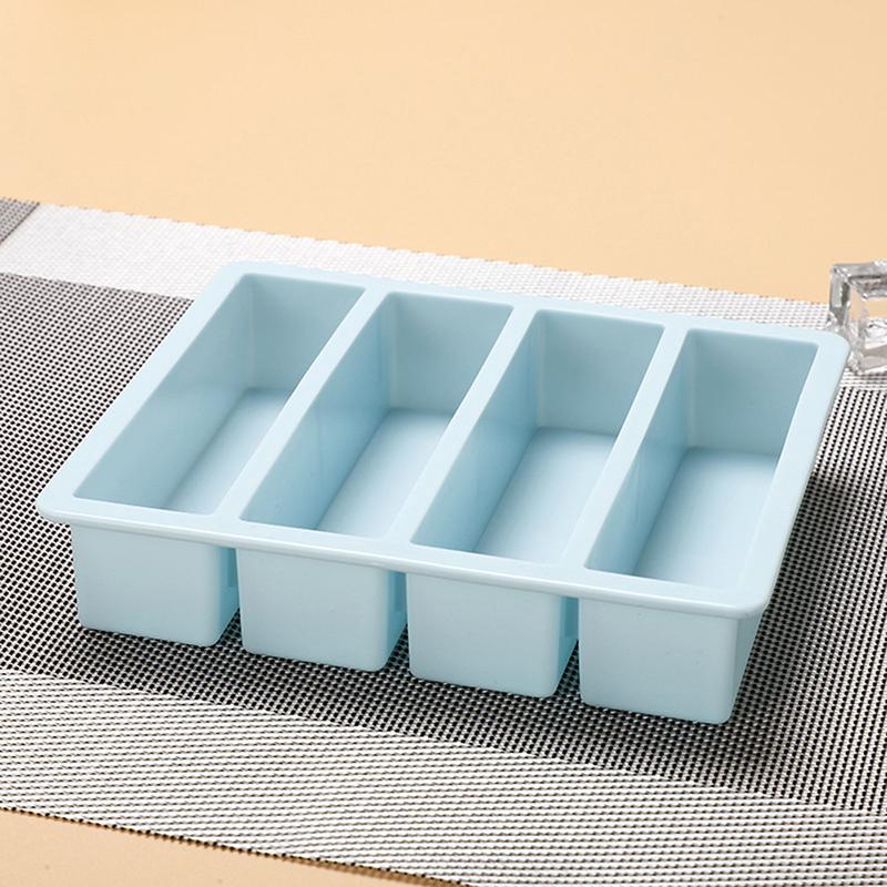 Lange Eiswürfelschale mit 4 Fächern, wiederverwendbare Eiswürfelform aus Silikon, DIY-Eismaschine, lebensmittelechte, langlebige Eisform aus Silikon blau