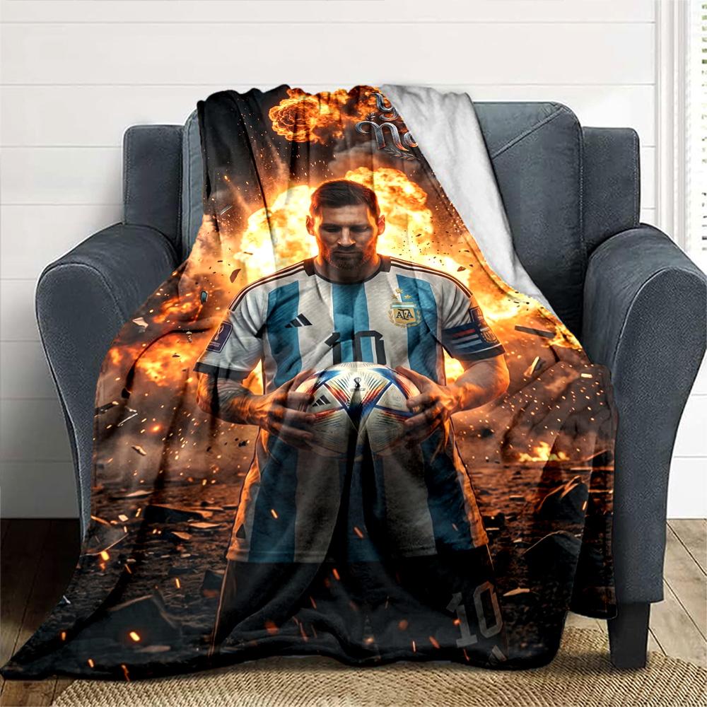 Fußball Messi Personalisierte Namensdecke Geschenk Personalisierte Decke Langlebiger Komfort für Picknicks Meeresufer Wohnzimmer Heimdekoration Vier Jahreszeiten Mehrzweck 80cmx120cm