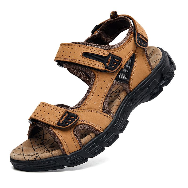 Sommer Herren Leder Strand Sandale Sandalen Leder Leichte Sportsandalen Herren Echtleder Sandalen 44 gold/gelb