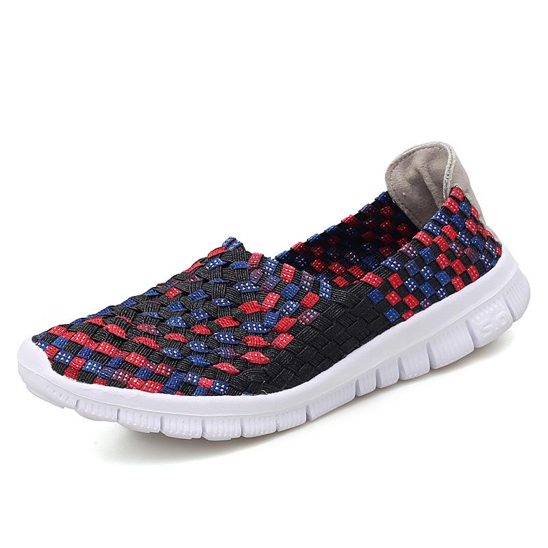 Damen Sneakers Sommer Atmungsaktiv Leichte Slipper Damen Flache Schuhe Damen Loafer Manuell Gewebte Flache Damen Freizeitschuhe 41