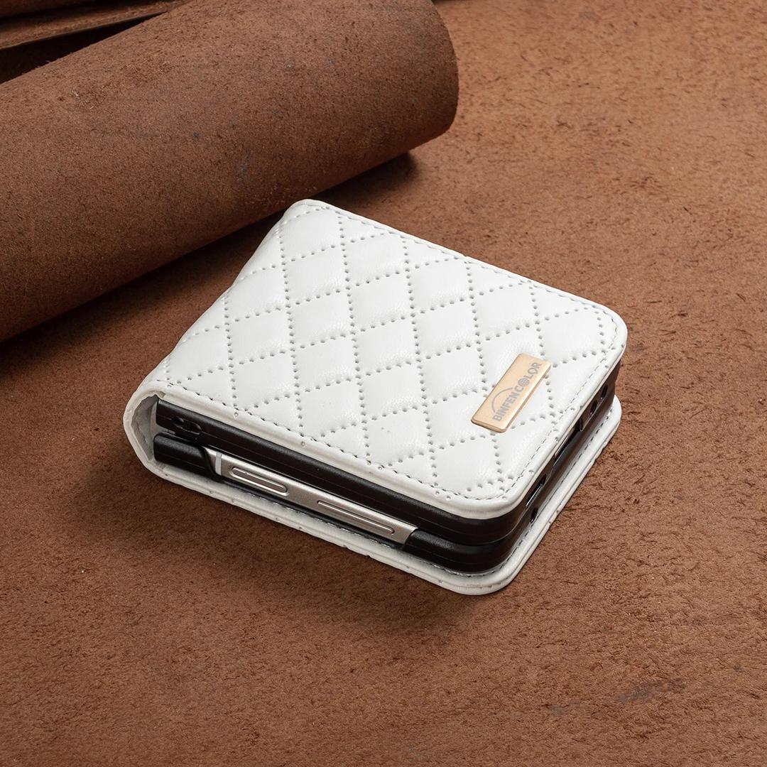 Luxus-Lederhülle für Samsung Galaxy Z Flip 7 FE 6 5 4 3 5G Flip4 Flip5 Anti-Stoß Schutzhülle Tasche Hautgefühl Fundas for Samsung Z Flip 6 weiß