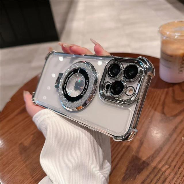 Für iPhone 16E 16 Pro Max Luxus Blitzhalter Ständer Galvanisierter Rahmen Handyhülle Für iPhone 11 12 13 14 15Plus Objektivschutzhülle iPhone 13 gray