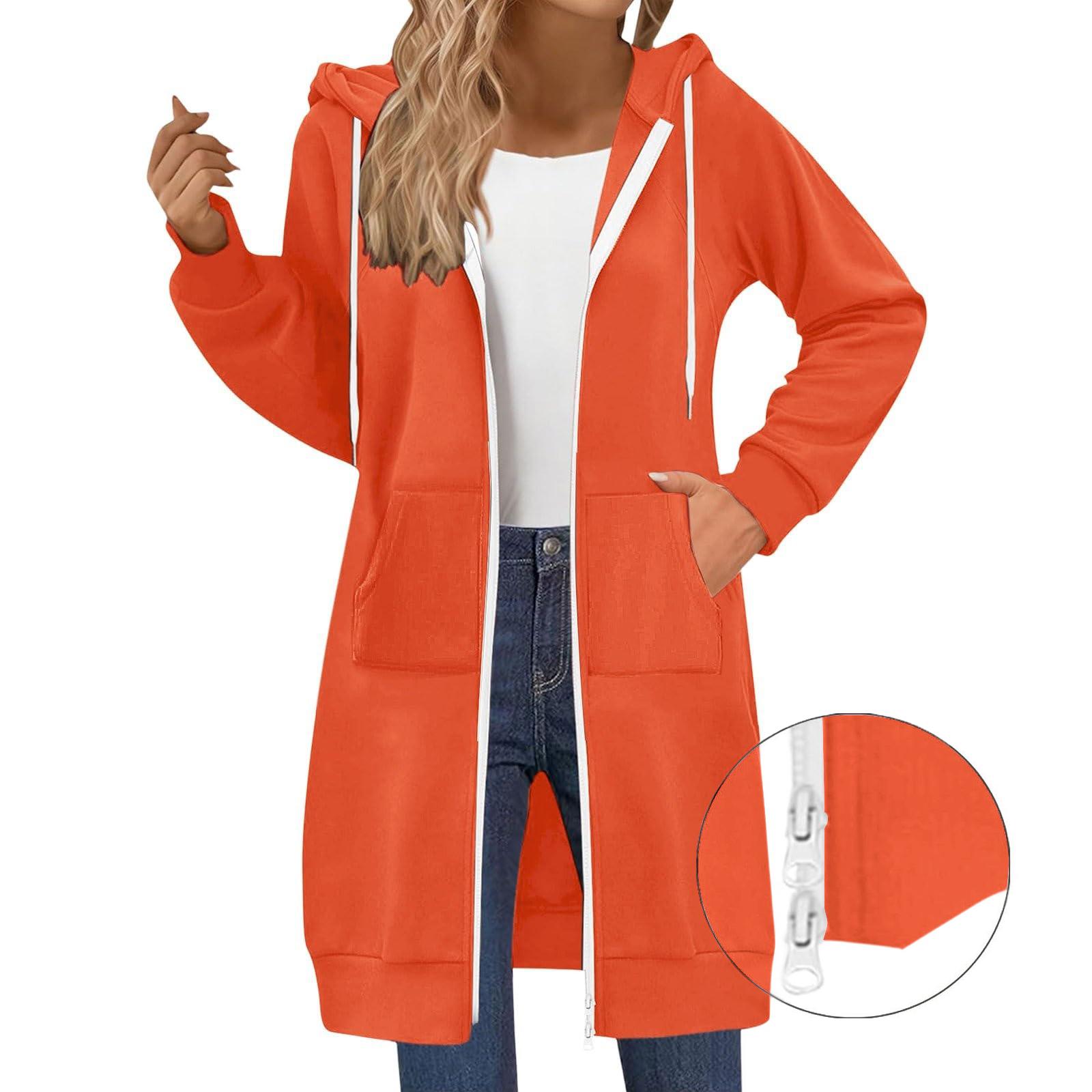 Damenmode Raglanärmel Langarm Casual Jacke mit Doppelreißverschluss Hoodie XXL orange