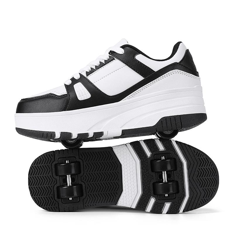 29-40 Kinder Vier-Rad Demontage Flache Schuhe Runaway Schuhe/Rad Skate Schuhe mit Rädern für Frauen 40 schwarz