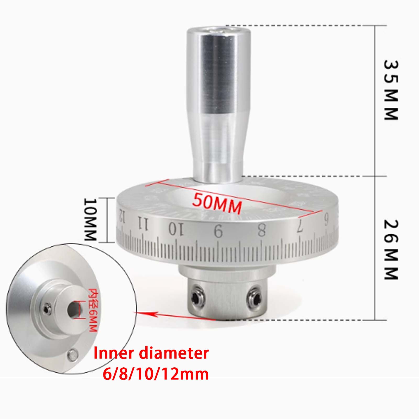 Aluminiumlegierung Drehbank Handrad mit hochauflösender Skala, Manuelles Schiebe-Handkurbelrad für Metallbearbeitungsmaschinen 10mm