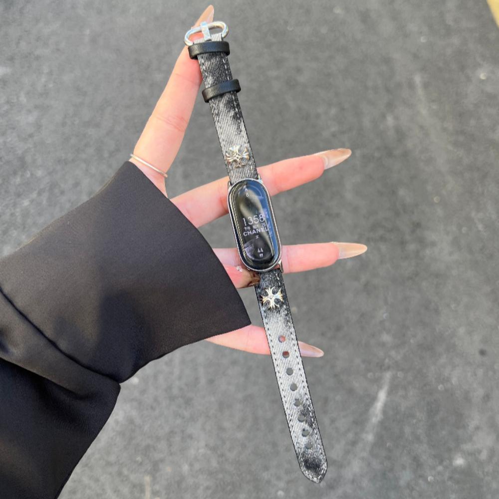 Für Xiaomi Smart Band 10 Mode Damen Canvas+Leder Cowboy Cross-dye Denim Uhrenarmband Kompatibel für Xiaomi Mi Band 10/9/8 Xiaomi Smart Band 10 schwarz