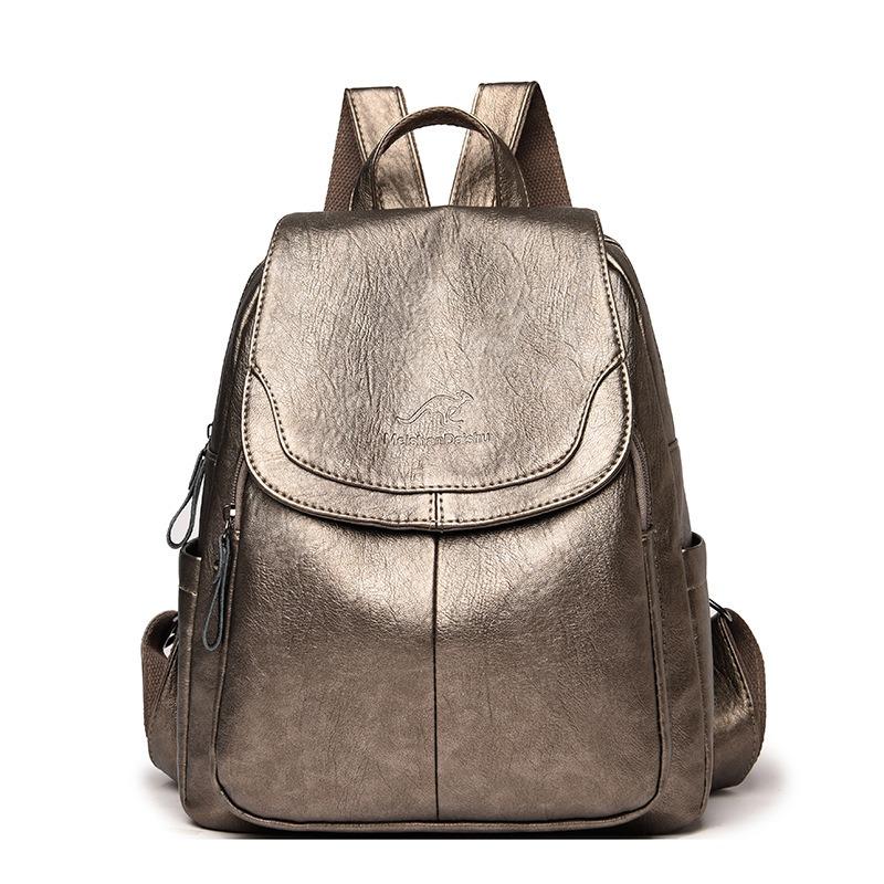 Rucksack Damen Große Kapazität Weiches Leder Rucksack Rucksack Reisetasche Umhängetasche One Size gold