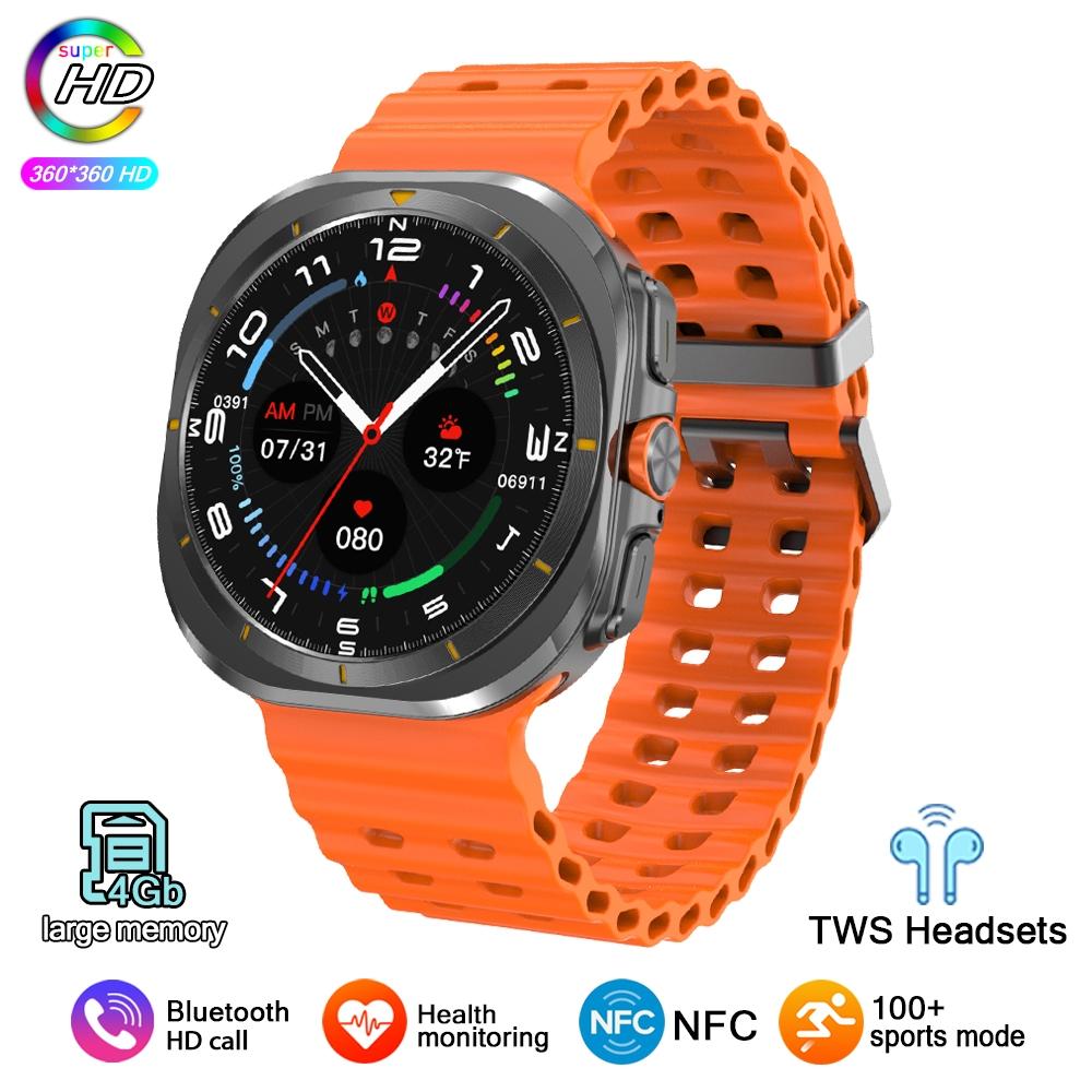 2025 Neue Smartwatch Watch 7 Mann Frau Sport Outdoor Kompass Bluetooth Anruf 32GB NFC Herzfrequenz Wetter Für Samsung Smartwatch silicone orange