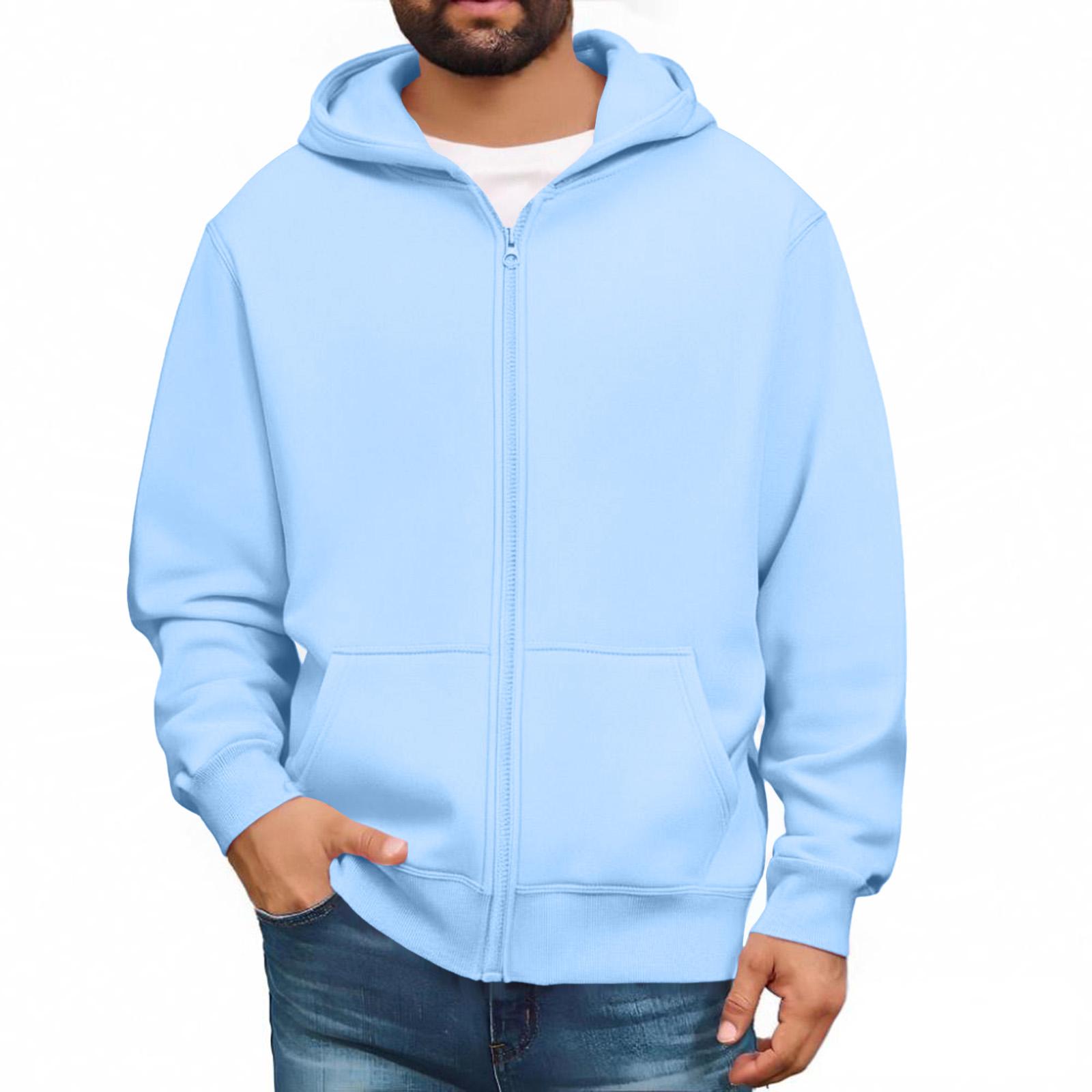 Herren Sweatshirts mit durchgehendem Reißverschluss, langärmlige Pullover-Tops, lässige und große Jacken mit Taschen XXXL hellblaue
