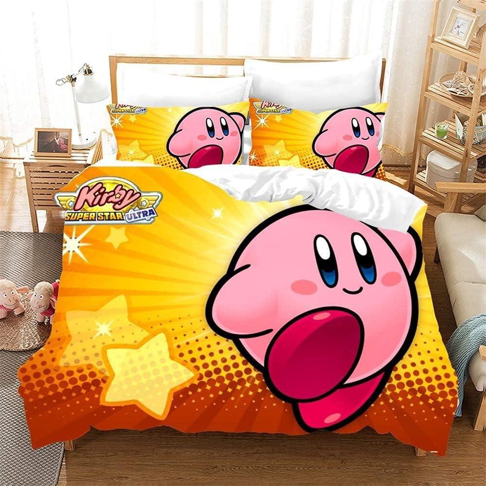Bettbezug Kirbys Star Allies 3D Exquisites Spiel Anime Digitaldruck Bettwäsche Set Steppdecke Bett Jugend Heimdeko Kinder Jungen Geschenk 135x200cm