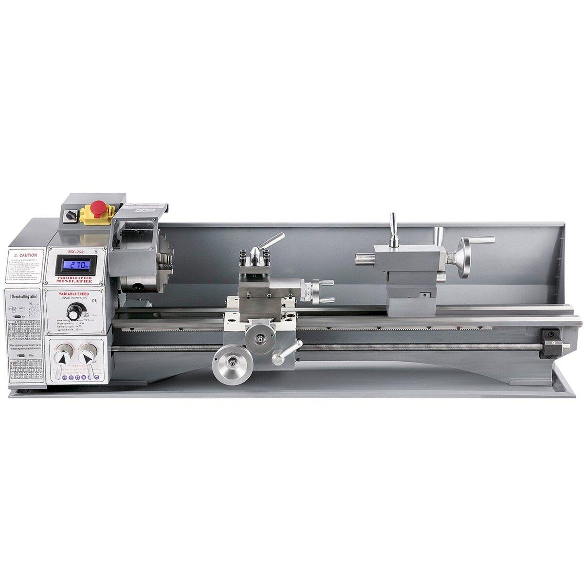Mini-Metall-Drehmaschine 750W Variable Drehzahl Metall-Drehmaschine 50 bis 3000 U/min Fräs-Präzisionsdrehmaschine 220 x 600mm für Metall Metall-Drehmaschine für Plandrehen