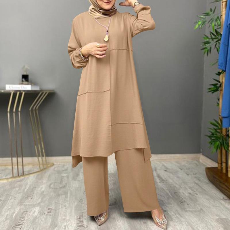 Ramadan Zweiteiler-Sets, Hemd, Kleid, Hose, Damen, muslimische Sets, Hemd, Bluse, Musulman-Ensembles, marokkanisches Kaftan-Kleid XXXL khaki