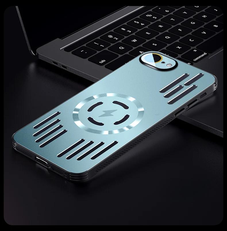 Hülle für iPhone 16e Metall Wärmeableitung Stoßfest Magnetische Hülle für iPhone 16 E 15 14 Plus 13 12 Pro Max Magsafe Aluminiumlegierung Hartschale iPhone 12 blau