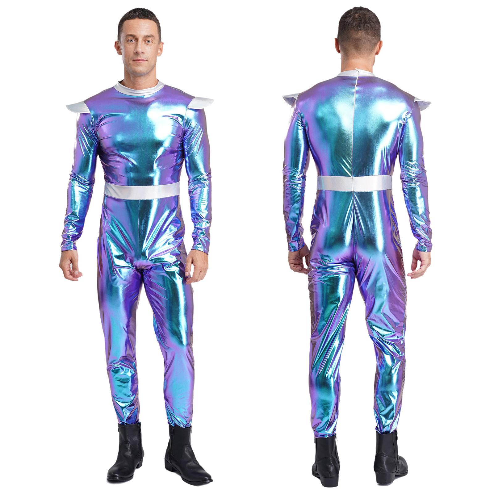 M-3XL Herren Halloween Alien Kostüm Langarm Hohe Taille Langer Jumpsuit Weltraum Süße Kostüm Roboter Kostüm Performance Kostüm M blau