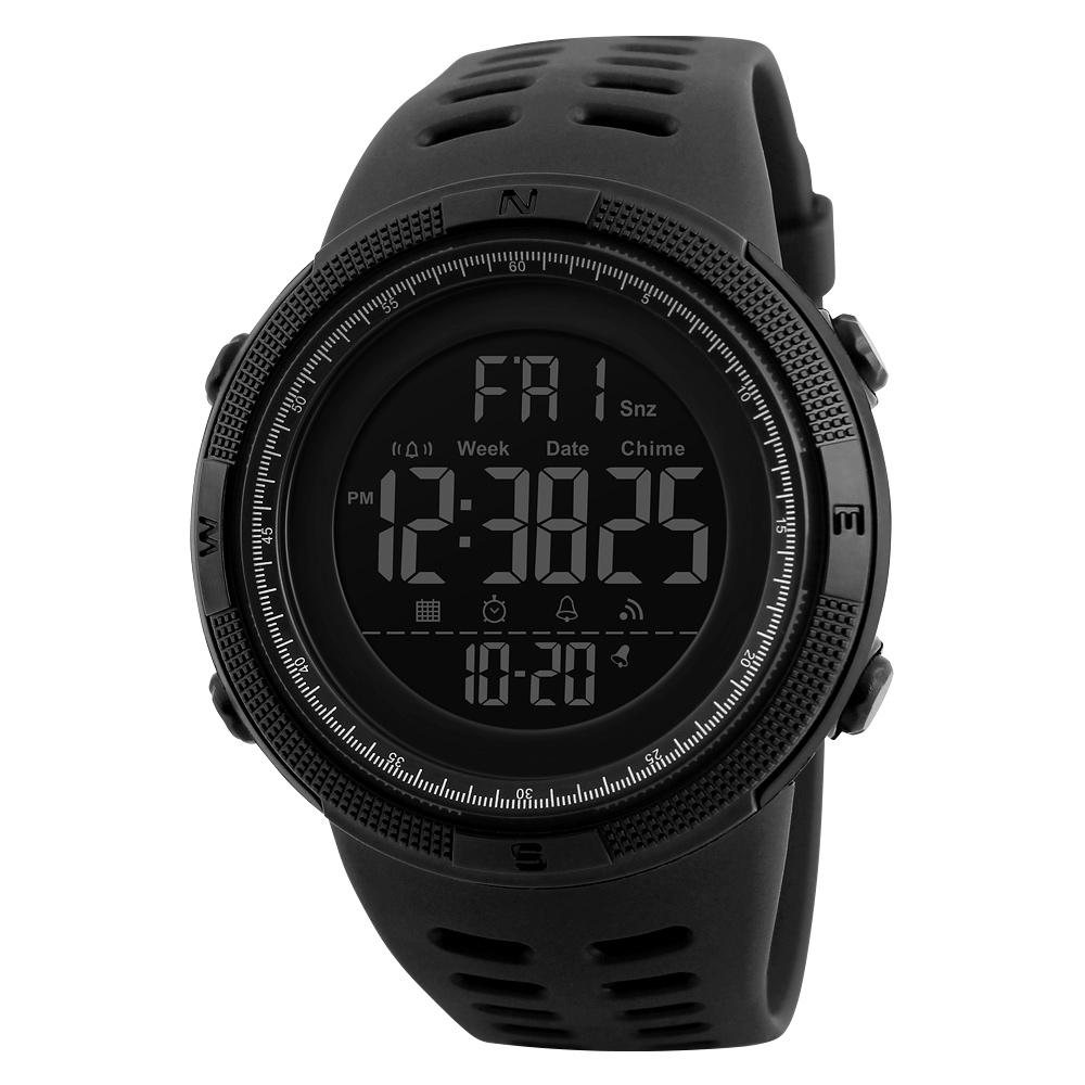SKMEI Herren-Sportuhren, Countdown-Doppelzeituhr, Alarm, Chronograph, digitale Armbanduhren, 50 m schwarz