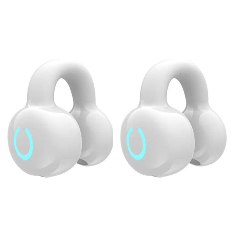 Kabelloser Bluetooth 5.3 Ohrhörer Ohrclip Kopfhörer mit Mikrofon HiFi Stereo Sport Headset Geräuschunterdrückung Ohrstöpsel weiß