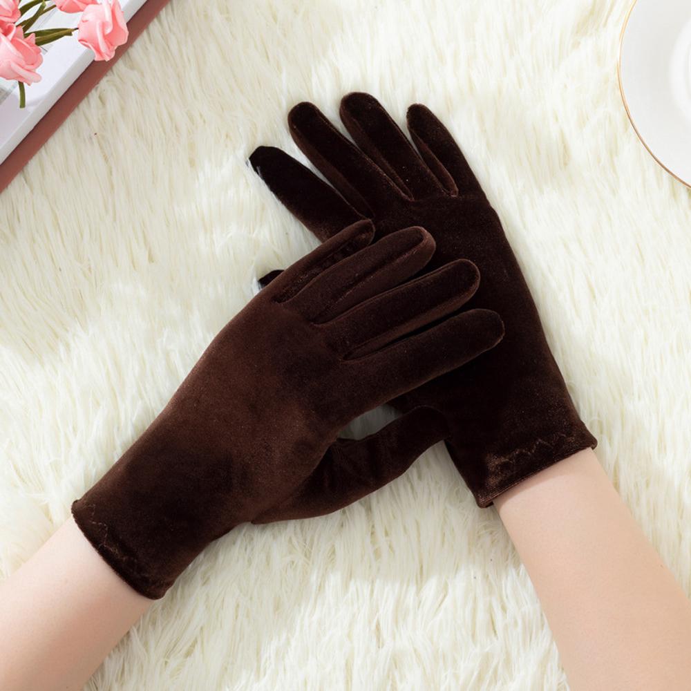 Radfahren Winter Frauen Herbst Weiche Volle Finger Handschuhe Fahren Handschuhe Elastische Gold Samt Handschuhe kaffeebraun