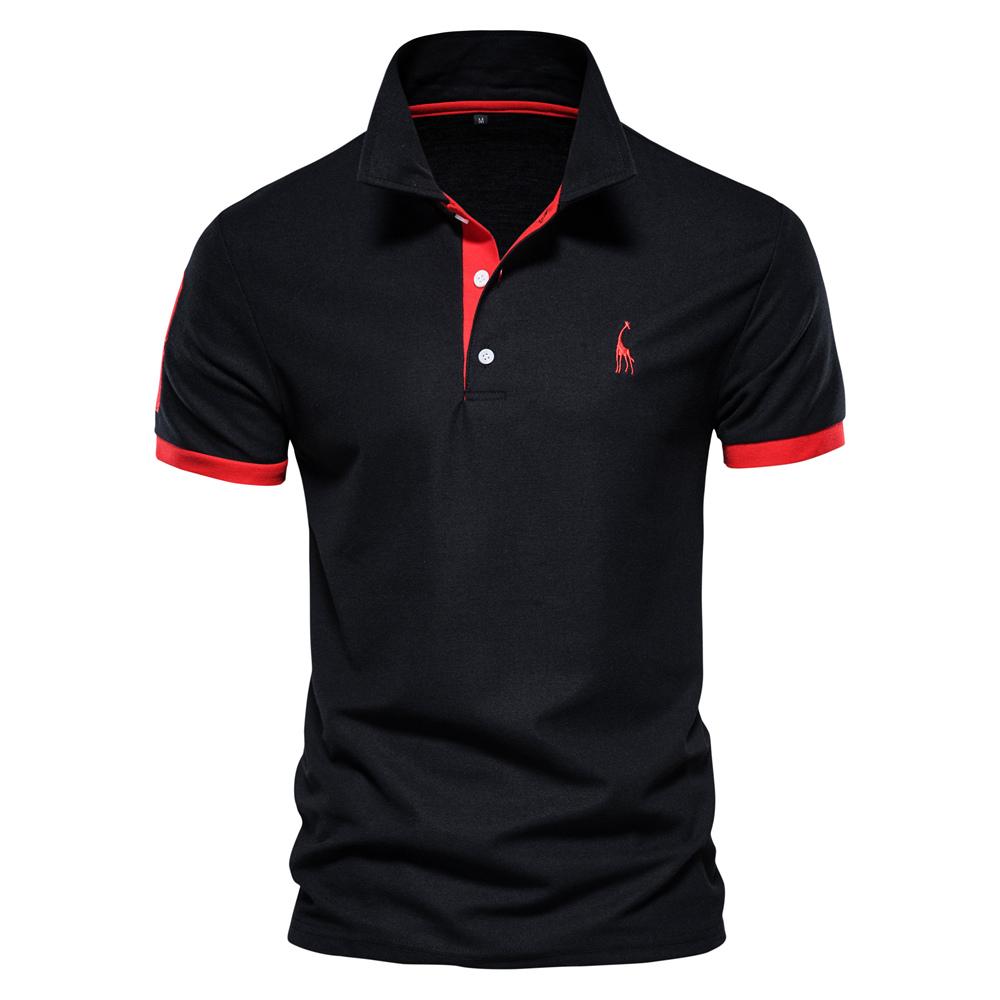Sommer Kurzarm T-Shirt Herren Polo Business Casual Poloshirt Herren Slim Fashion Herren Polo Baumwolle Hochwertiges T-Shirt Einfach Outdoor XL schwarz/rot