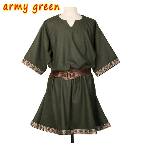 Unisex Halloween Mittelalter Kostüm Renaissance Tunika Wikinger Ritter Pirat Vintage Krieger Hemden ohne Gürtel 4XL grün