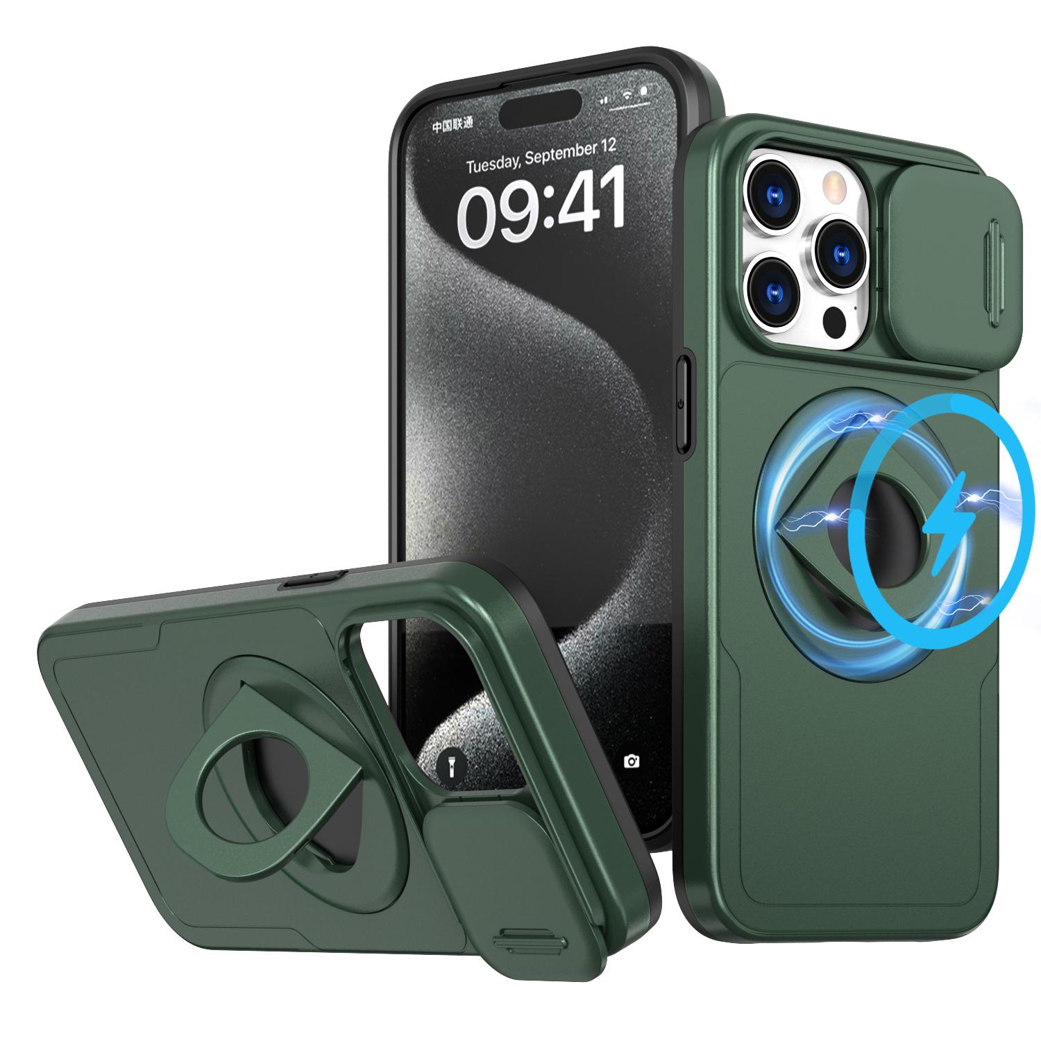 Für Magsafe Kabelloses Laden Magnetische Hülle für iPhone 15 14 Plus 13 12 11 Pro X XR XS Max Ringhalter Schiebeobjektiv Stoßfeste Hülle For iPhone 13 Pro black