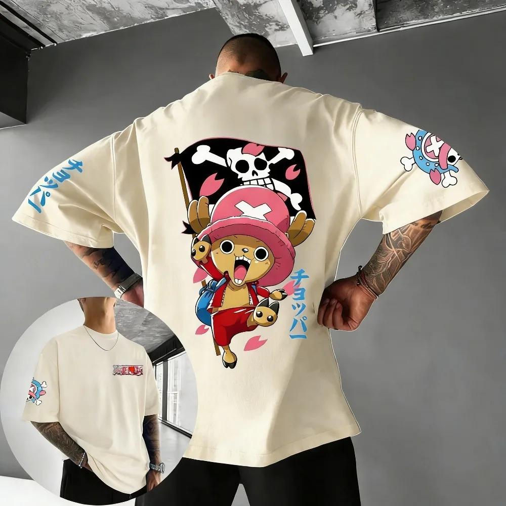 Unisex Baumwoll-T-Shirt ONE PIECE Tony Tony Chopper Sommer Baumwolle Streetwear Oversized Harajuku Anime Aufdruck Groß Locker Kurzarm 4XL schwarz