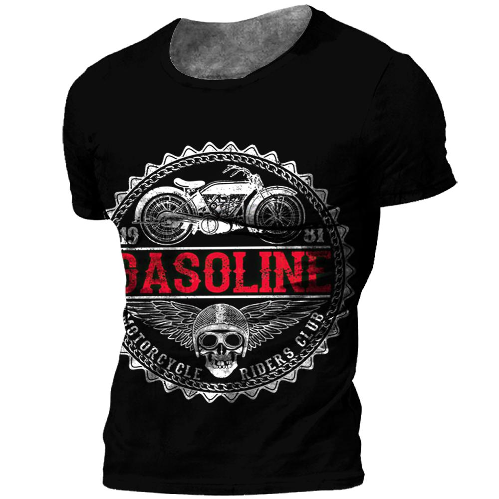 Motorrad-T-Shirt für Herren, 3D-Druck, kurzärmelig, Vintage-Fahrer-T-Shirt für Herren, Street Ride, Biker-Shirts, Tops, übergroßes T-Shirt L