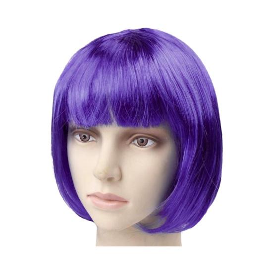 Bunte, kurze, glatte Perücke für Damen mit Pony, natürlich, hitzebeständig, für Kostümpartys, Mädchen, Cosplay, Bobo, Kunsthaar violett