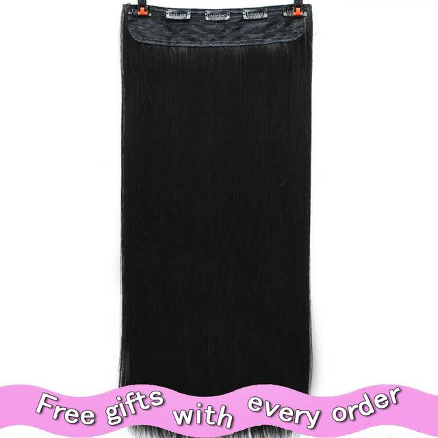 Superlange 100 cm 5 Clip-In-Haarverlängerung, 4 Größen, Schwarzbraun, hitzebeständige synthetische Haarteile für Frauen 50CM