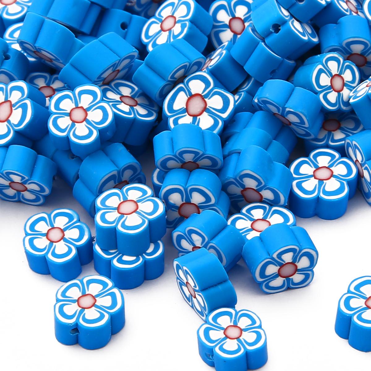 30 teile/beutel 10mm Blume Form Ton Spacer Perlen Polymer Clay Perlen Für DIY Schmuck Machen Armband Halskette Handgemachte Accessoires blau