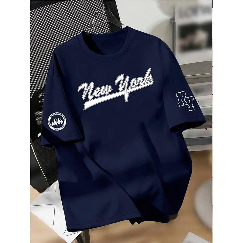 Neues Sommer-T-Shirt für Herrenmode Persönlichkeit Vielseitig bedrucktes Herren-T-Shirt Top L navy blau