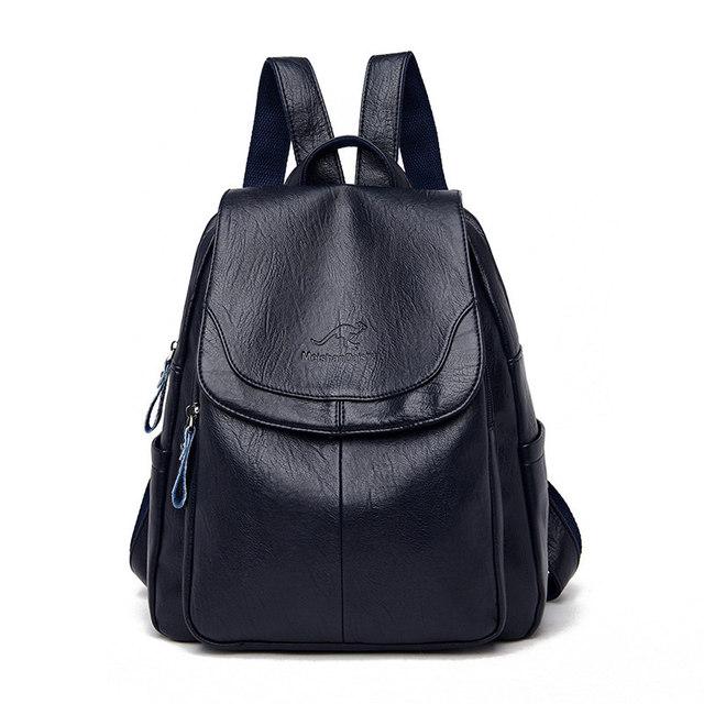 10 Farben Damen Weiche PU Leder Rucksäcke Vintage Weibliche Schulter Taschen Sac a Dos Lässig Reise Damen Rucksack Mochilas Schultaschen blau