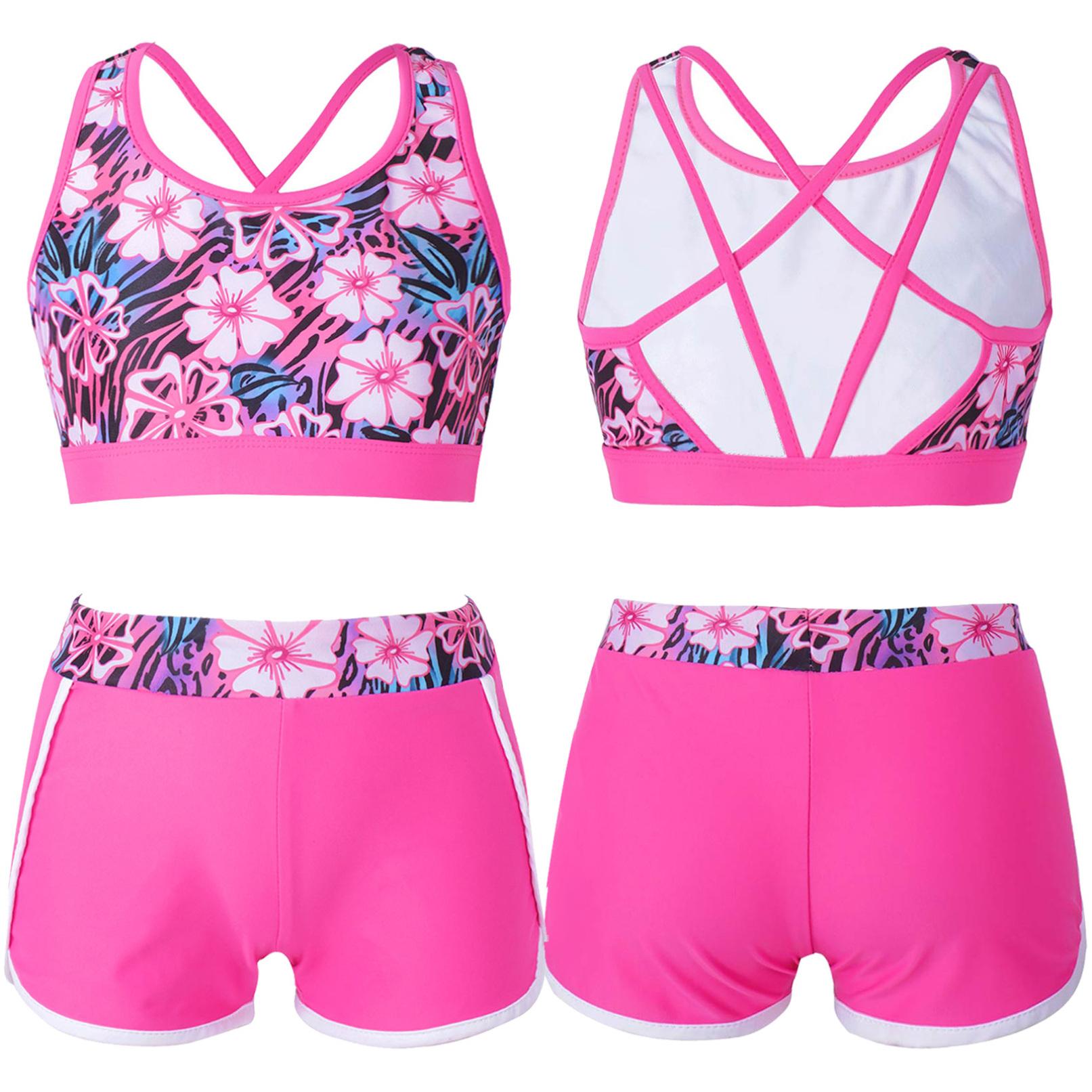 Kinder Mädchen 2-teiliges Tankini-Set Criss Cross Tank Top mit Boyshorts Sommer Strandmode Badeanzug 11-12 Years hellrosa
