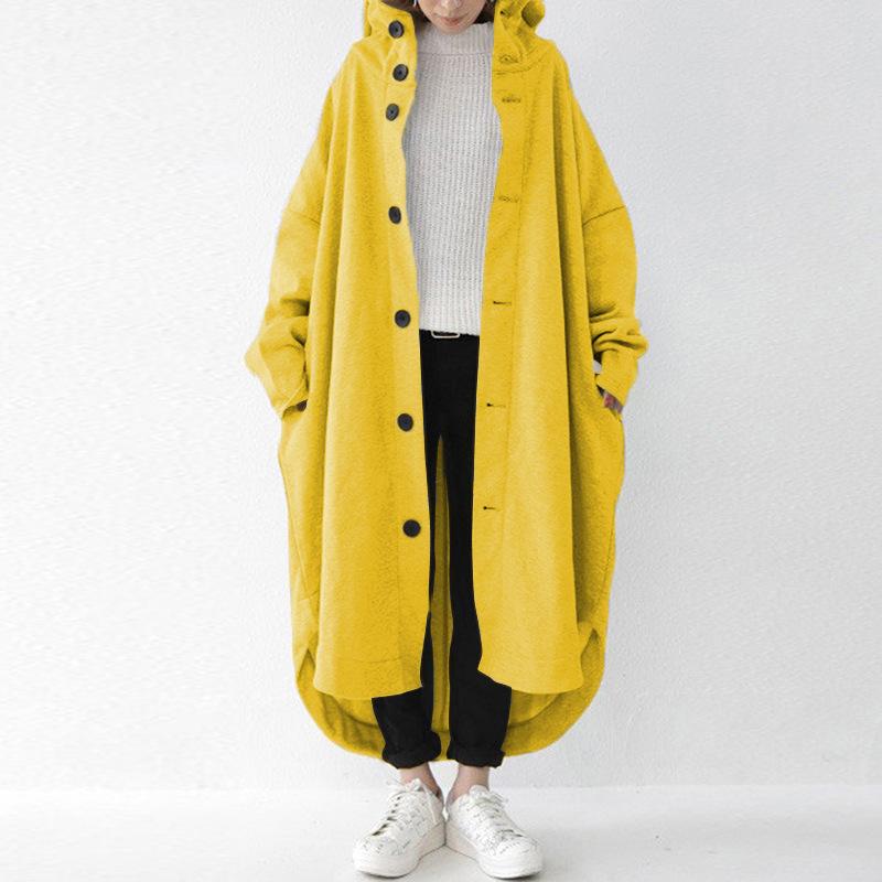 2022 herbst und Winter frauen Trenchcoat Europäischen und Amerikanischen Mantel frauen Mit Kapuze Mittellangen Mantel 2XL gelb