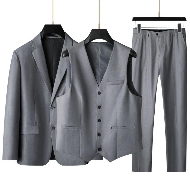 Herrenanzug in großen Größen (Anzug + Weste + Hose) Plus Fat Fat Business Formale Hochzeitskleid 3 Sets FourSeasons 175 licht grau