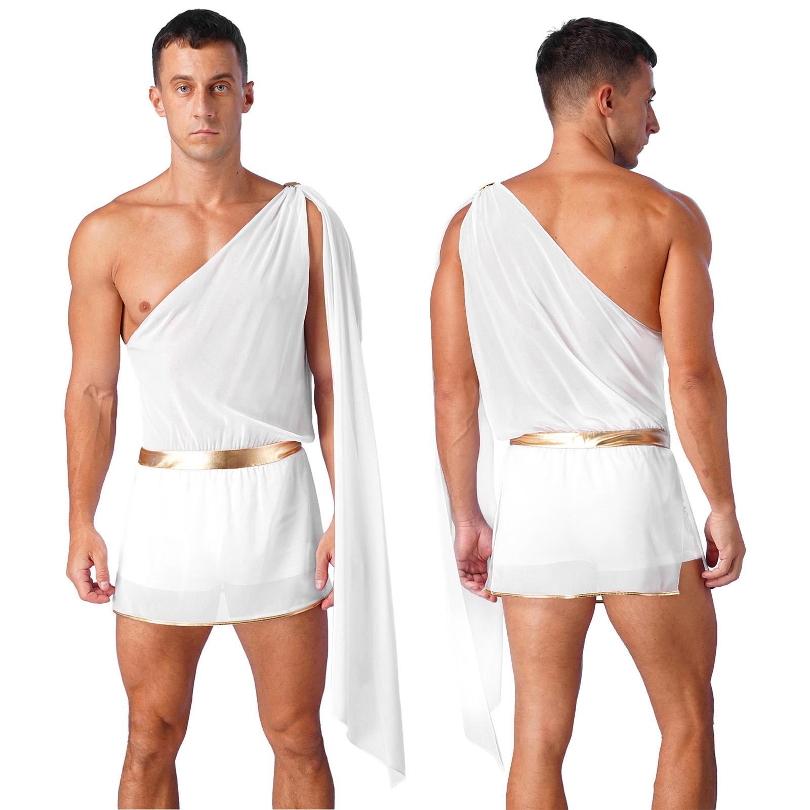 Herren Antiker Griechischer Gott Gladiator Rollenspiel Kostüm Ein Schulterriemen Rock Herr Toga Halloween Karneval Themenparty Cosplay Anzug S